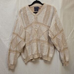 Old Glory Men's V-Neck Sweater in Cream and Tan